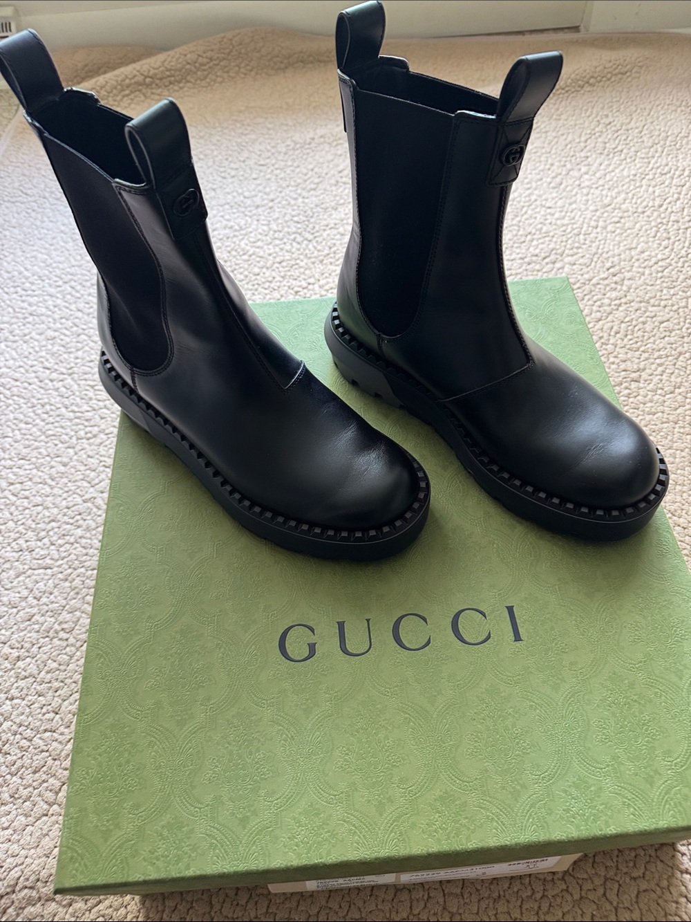 Mens Gucci Black Leather Sierra Calf/Double Stretch Boots
